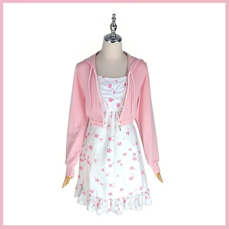 Новый аниме Maebashi Witches Akagi Yuina Косплей Костюм Розовая куртка с капюшоном Платье с принтом Женский сексуальный кавайный повседневный костюм для отдыха;2