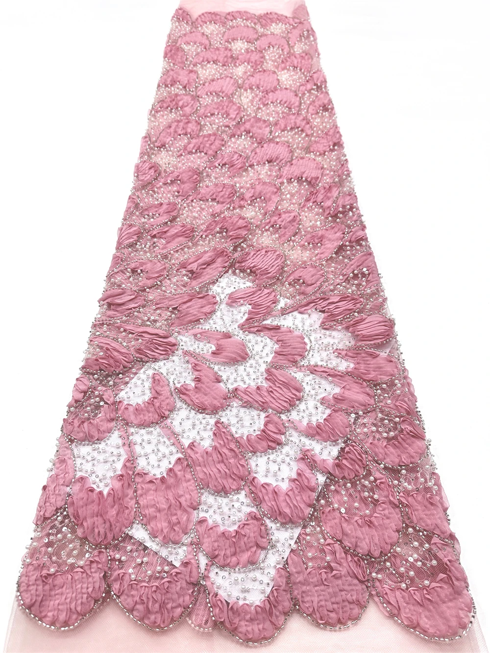 

Luxury African Beaded Lace Fabric latest Nigerian fabrics Mesh Embroidered French Sequins Women's Evening Party Dress Material