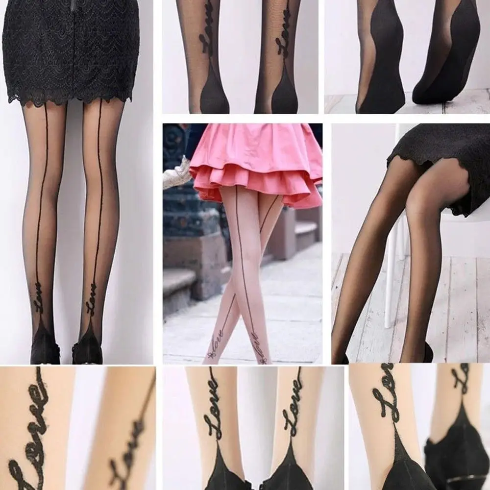 

Stylish Backside Line Retro Jacquard English Love Letter Tattoo Women Lady Girl Tights Tigh Stockings Pantyhose