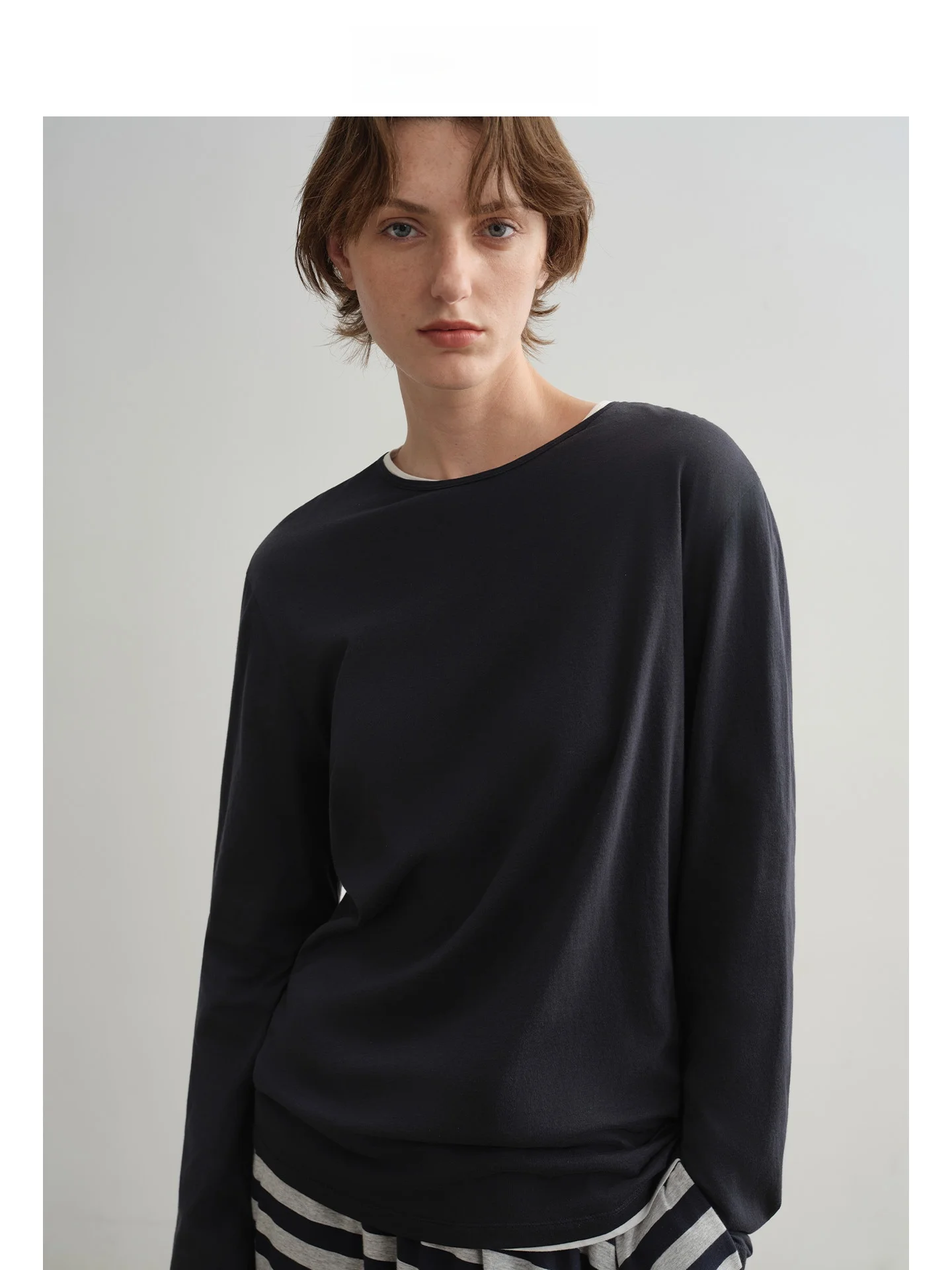 

Женская удобная дышащая летняя футболка Mincollection из чистого хлопка, свободного кроя, с длинным рукавом и круглым вырезом