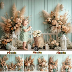Boho Wedding Birthday Photography Background White Fence Floral Lantern Pampas Grass Backdrop Decor Girl Baby Show Photo Studio