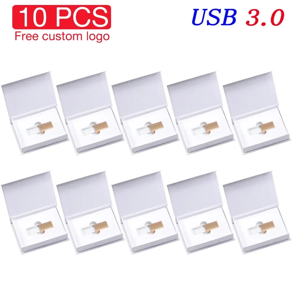 Wholesale Crystal USB 3.0 Flash Drive 128GB Gold Pen Drive 64G Rose Gold Memory Stick Free Custom LOGO Wedding Photography Gifts