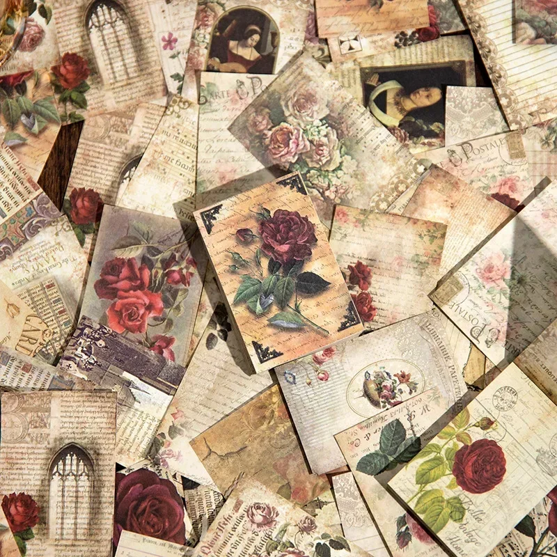 120 Pcs Vintage Flowers Deco Journaling Paper Scrapbooking Collage Junk Journal Aesthetics Stationery Vintage Double-sided Paper