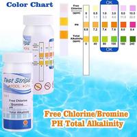 50pcs Chlorine PH Test Strips SPA Swimming Pool Water Tester Paper Residual Chlorine PH Value Alkalinity Hardness Test Strip