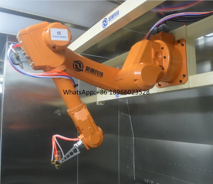 6 aixs automatic arm robot spray painting hanging installed with turntable equipped with dry spray booth painting