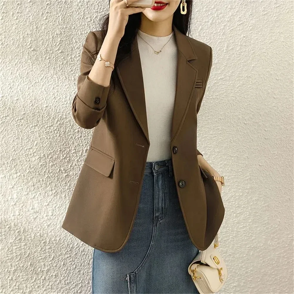 Pink Blazer Jacket Women\'s Autumn 2024 New Fashion Design High Sense Casual Long Sleeve Small Suit Top Spring and Autumn M1129