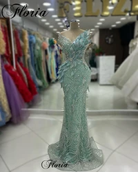 High Fashion Mint Green Evening Dresses 2024 Sleeveless Birthday Dresses Elegant Crystals Prom Party Dresses Vestidos Para Mujer