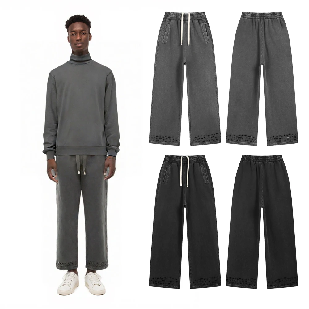 

Y2k Streetwear Clothing Man's Hip-hop Men's Cotton Pants Casual High Street Style Ripped Pants Retro Black Oversized Baggy Pants