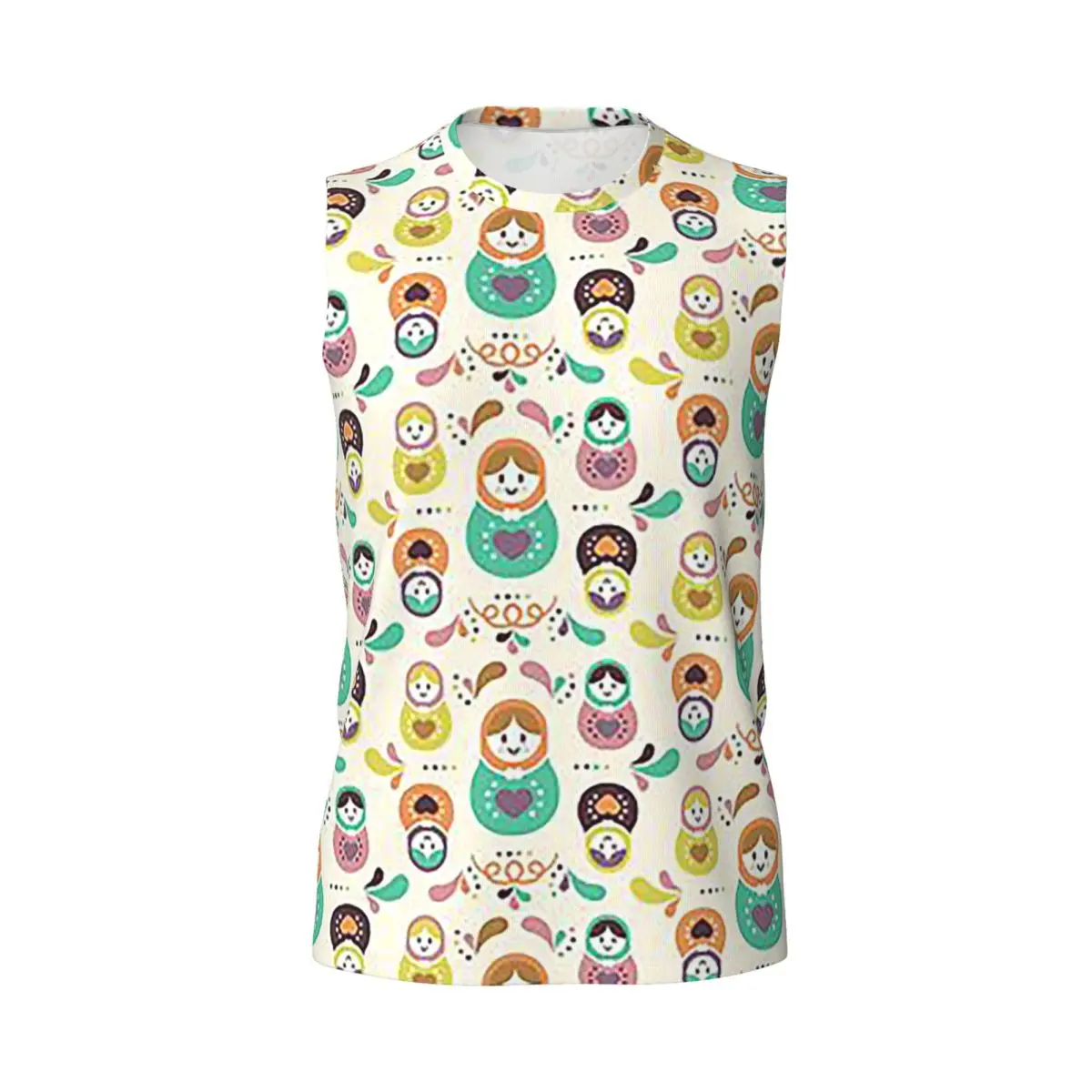 Matryoshka Pattern Men Printed Sleeveless T-shirt Casual Hip Hop Street Style Beach Holiday Tank Tops