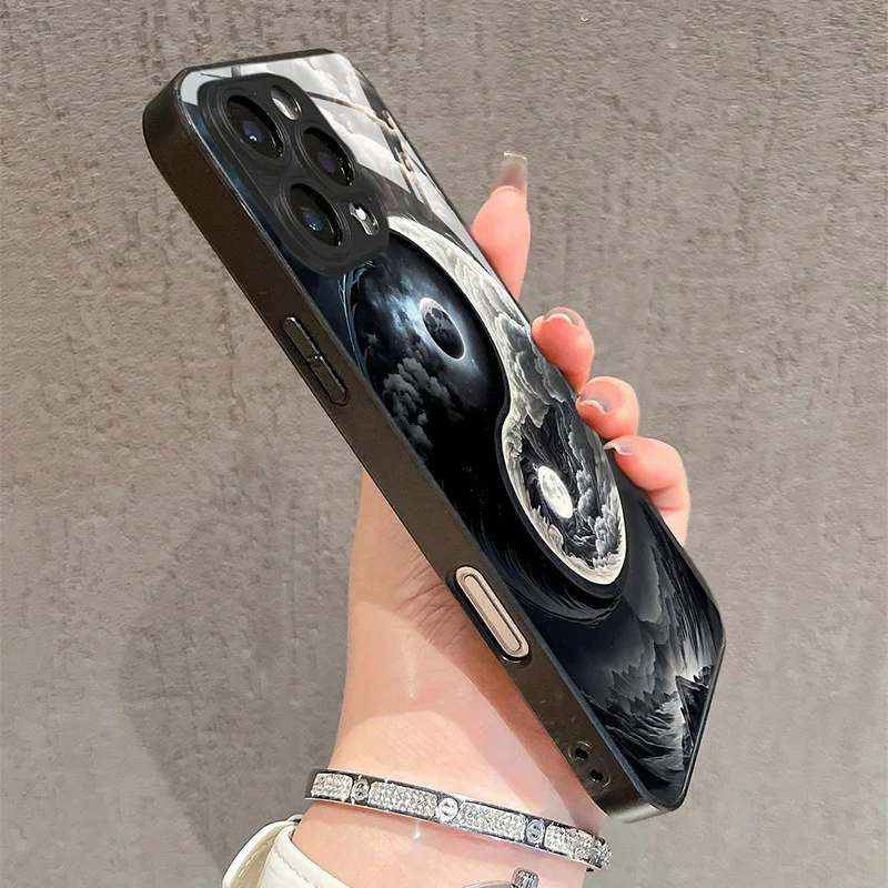 يين يانغ باغوا تشكيل نمط الزجاج المقسى جراب هاتف آيفون 17 برو ماكس 16 15 14 13 12 11 17Air 16E 7 Plus XR XS غطاء #3