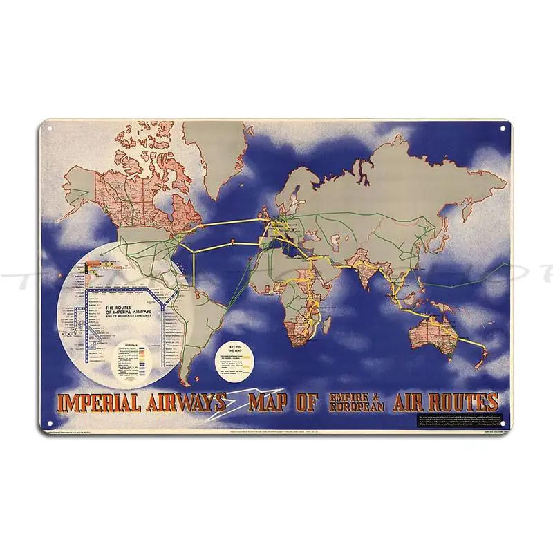 1937 Vintage Imperial Airways Map Metal Signs Plaques Kitchen Party Club Designing Tin Sign Poster