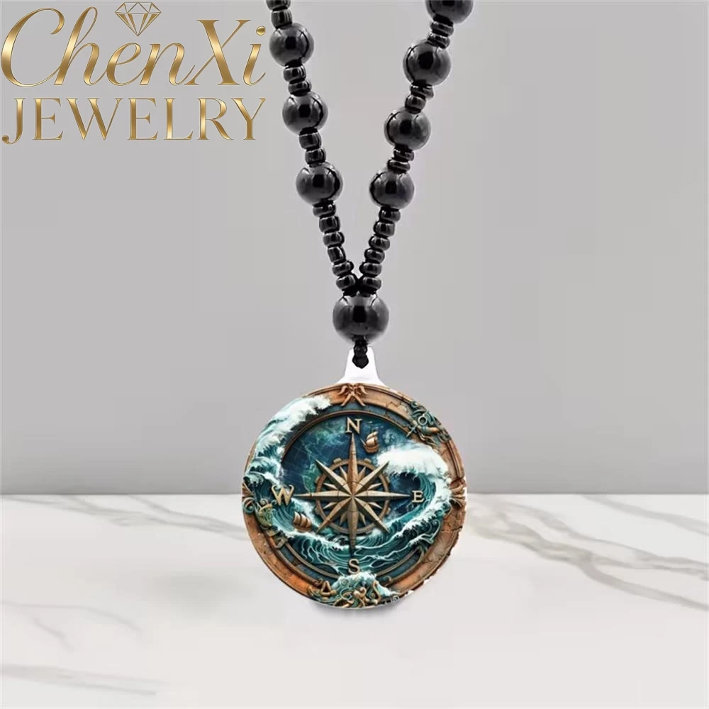 

High-End Retro Compass Glass Alloy Double-Sided Round Pendant Luxury Quality Fashion Fine Jewelry Exquisite Elegant Charms Gift