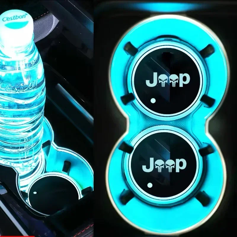 Car sticker LED Light Water Cup Cushion In The Car For JEEP Grand Cherokee Commander Renegade Wrangler Compass Patriot