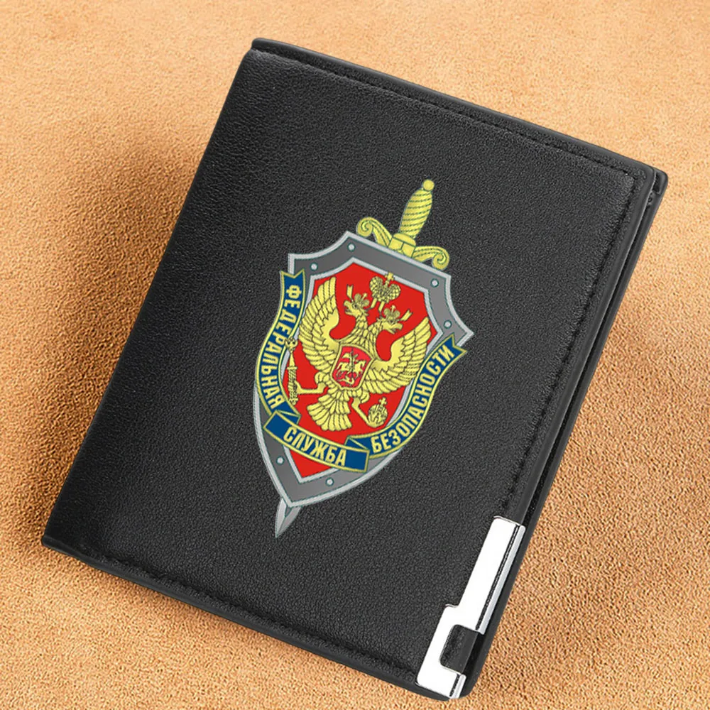 New arrivals Russia Badge FSB design Mission Printing Pu Leather Wallet Men Women Billfold Credit Card Holders Short Purses