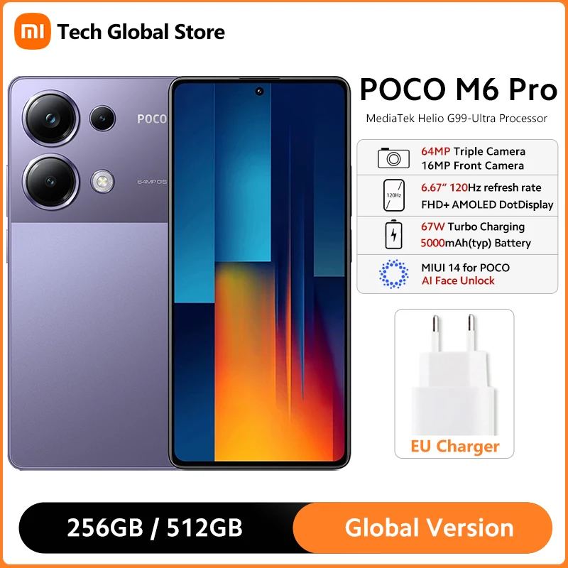 

Смартфон POCO M6 Pro, тройная камера 64 мп, 6,67 дюйма, 120 Гц, AMOLED