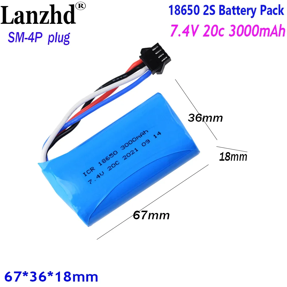 

18650 Battery pack 20C 7.4V 3000mAh for remote control batteries Toy model battery power Tools ship model With SM-4P plug