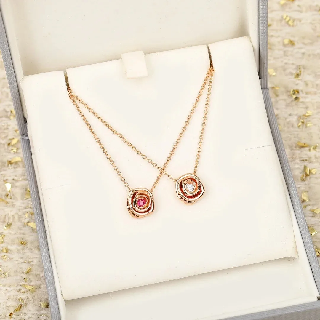 

Europe Designer Brand Top Quality Rose Gold Flower Gemstones Necklace Women Jewelry Luxury Trend