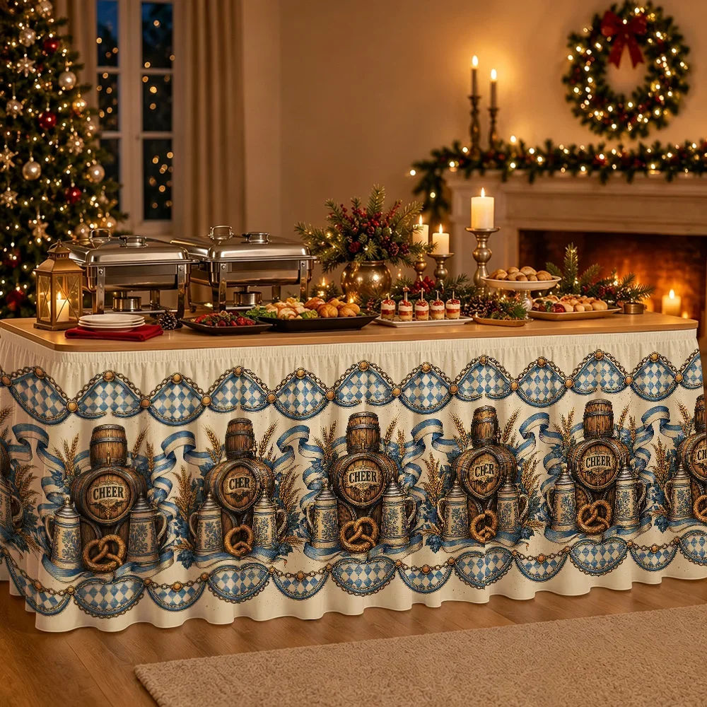 Circular chain-style barrel-shaped pub tiered beer festival tablecloth for rural pubs, Bavarian party decoration