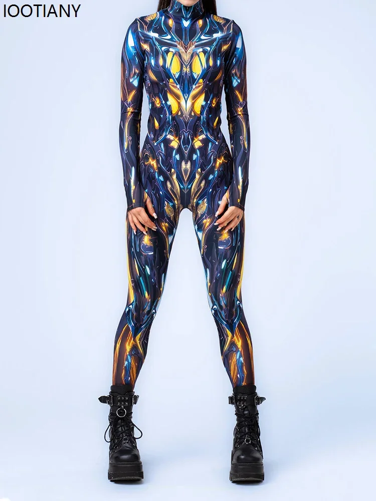 

CosplayWomen Sexy Psychedelic Jumpsuit Halloween Art Sun Rays Nova Print Bodysuit Holiday Party Zentai Suit Rave Outfit Unique C