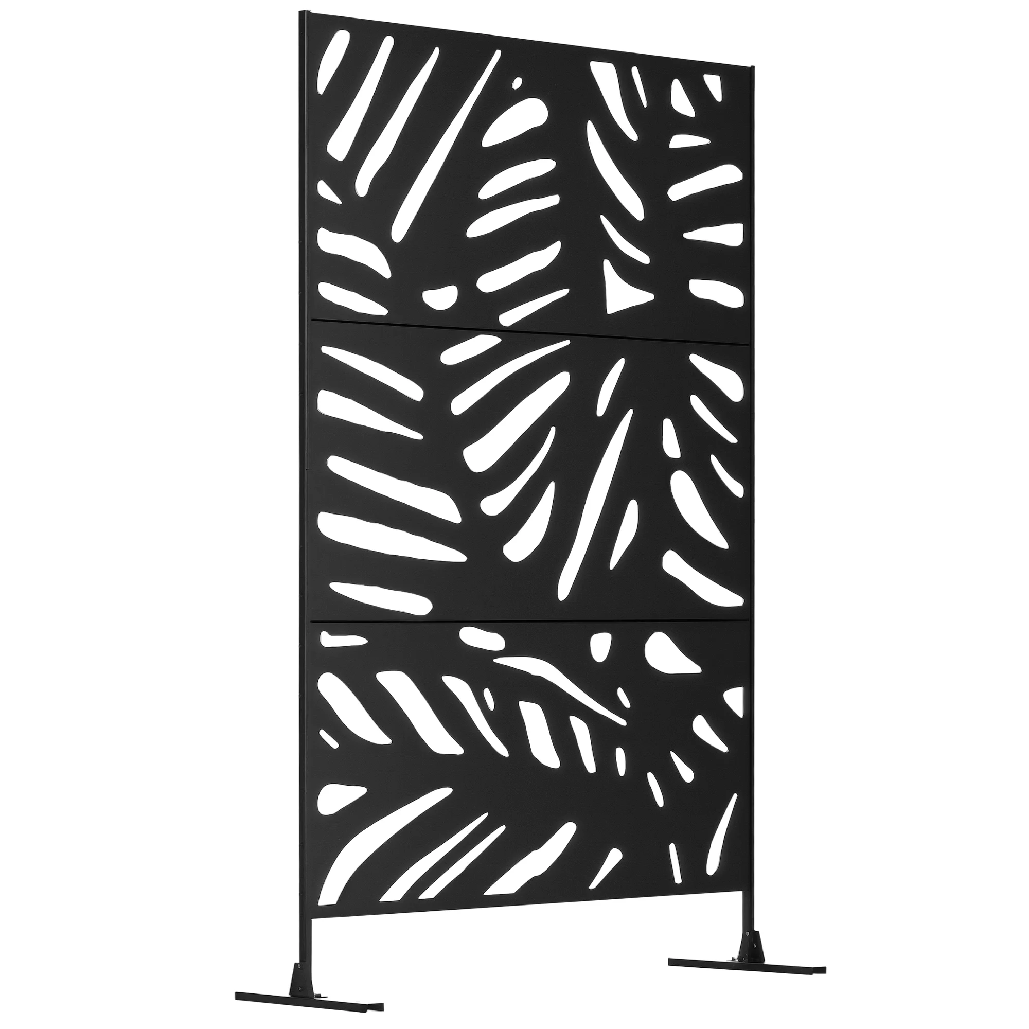Panel Decorativo de Privacidad para Exteriores, Metal Negro con Diseño de Plantas, 122 x 45 x 198 cm, Resistente a la Intemperie, Diseño Elegante