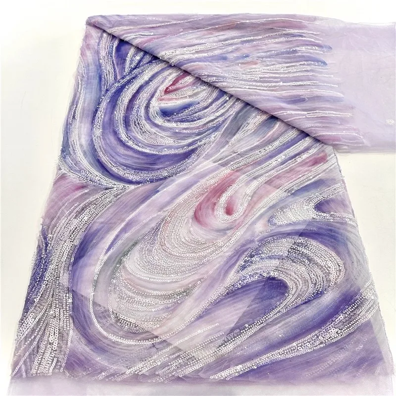 

5yard Nigerian French Mesh Net Lace Fabrics For Sewing Wedding Party Dress Ink painting three-dimensional flower fabric