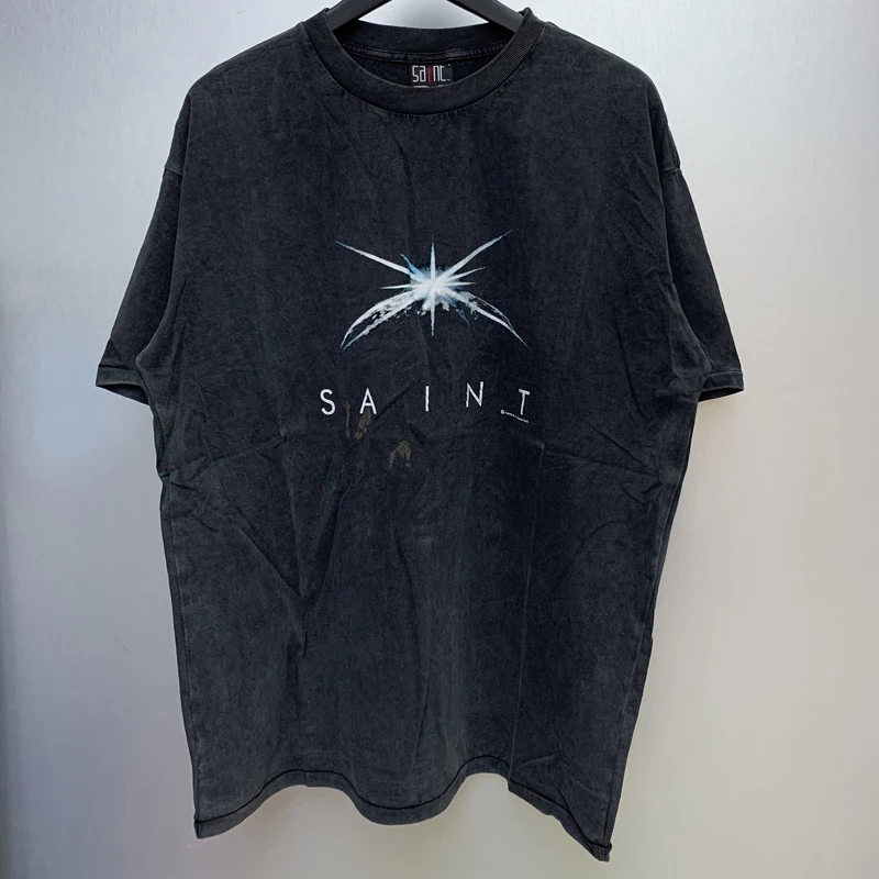 Fashion New Saint Short Sleeve Classic Starlight Print High Quality Cotton Round Neck Top Tee SAINT Men Clothing T-shirt