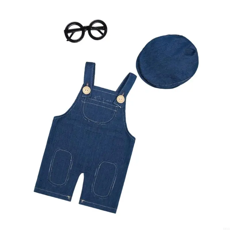 581F ملابس جينز جميلة للأطفال، سراويل مريحة من البوليستر لأشرطة التصوير لحديثي الولادة للمناسبات الخاصة #3