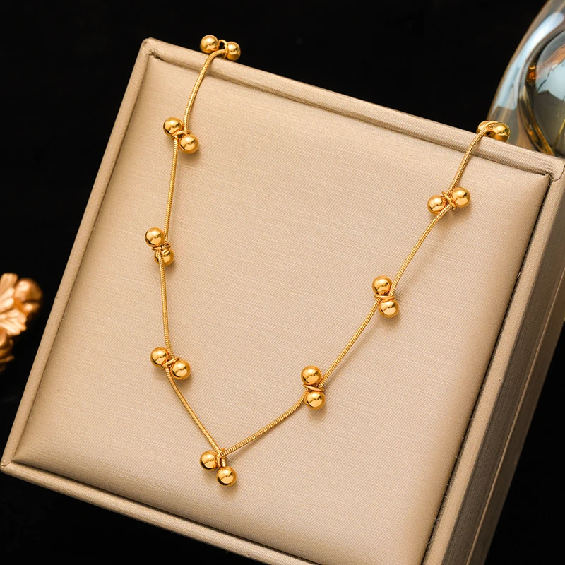Eilieck 316l Roestvrij Staal Gouden Kleur Effen Kralen Ketting Voor Vrouwen Mode Nieuwe Partij Geschenk Hals Ketting Waterdichte Sieraden