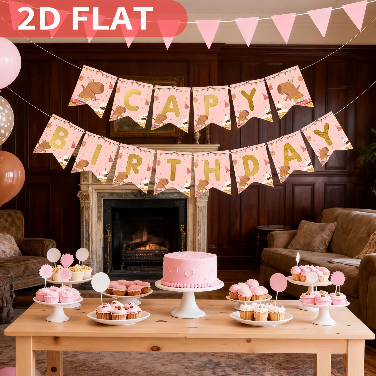 

14pcs Cheereveal Capybara Birthday Party Flag Decor, 6x8 inch, Polyester Banner, Capy Birthday Bunting Banner Pink Party Decor