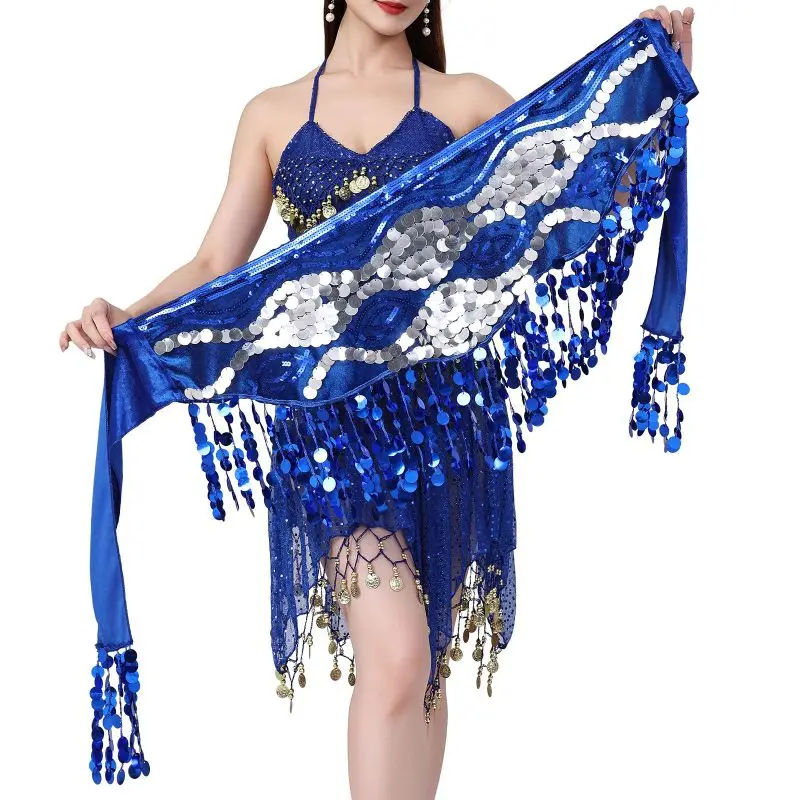 Sciarpa per fianchi con paillettes da donna Nappa lucida Danza del ventre Gonna a catena in vita Costume femminile Cintura avvolgente per feste Abiti per spettacoli teatrali