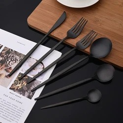 6Pcs Black Matte Flatware Cutlery Set Stainless Steel Dinnerware Set Dessert Fork Spoon Silverware Set Kitchen Party Tableware