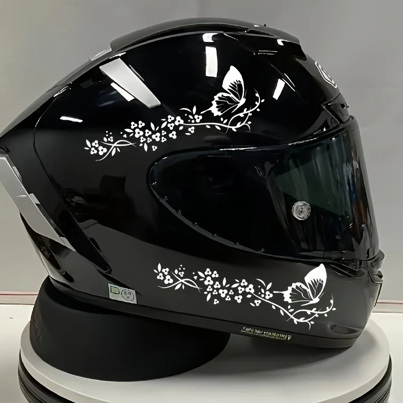 2PCS/SET Butterfly & Flower Vine Vinyl Stickers, Waterproof Decals 1Pair Black White Red, Self-Adhesive for Helmet Car Decor