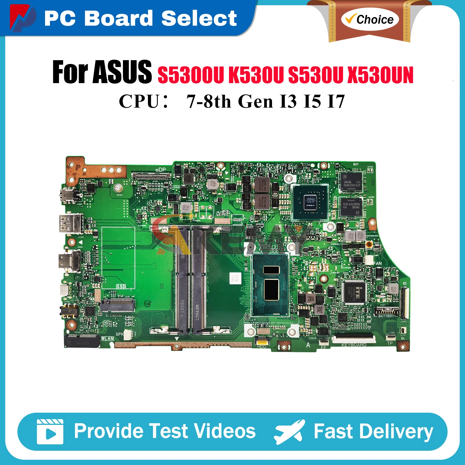 

X530UN Laptop Motherboard For ASUS VivoBook X530U S5300U S530U K530U X530UN Notebook Mainboard With I3 I5 I7 CPU 110% tests OK
