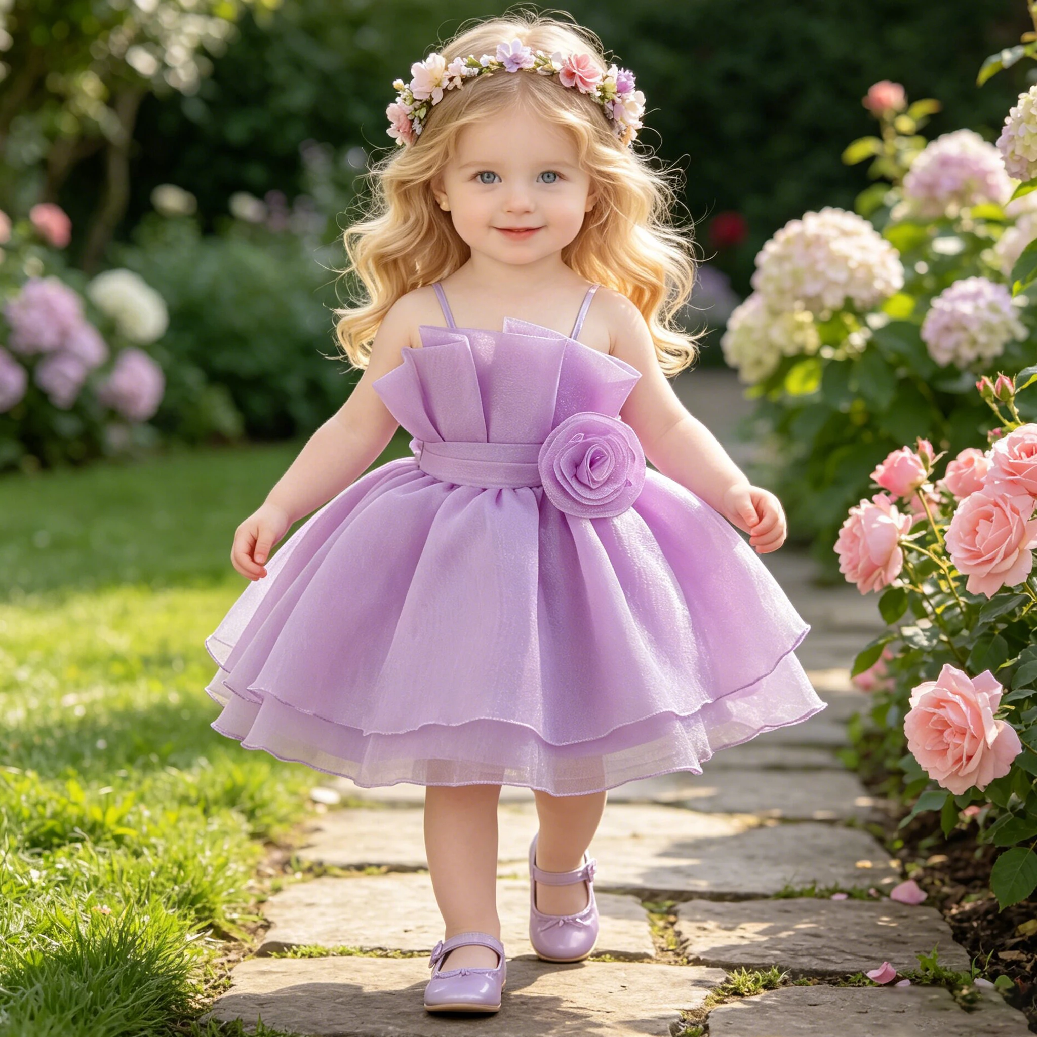 Kleinkind Hochzeitskleid Mädchen Taufkleid 1. Geburtstag Prinzessin Ballkleid Elegantes Tüll Brautjungfern-Kostüm