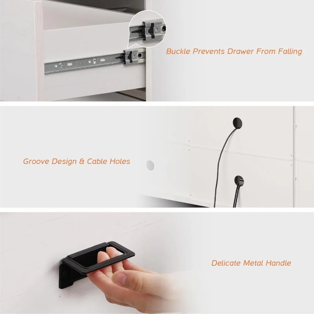 حامل تلفزيون لتلفزيون 65 بوصة، مركز ترفيه من الخشب الأبيض العتيق مع أدراج ورف قابل للتعديل، وسائط طويلة #3