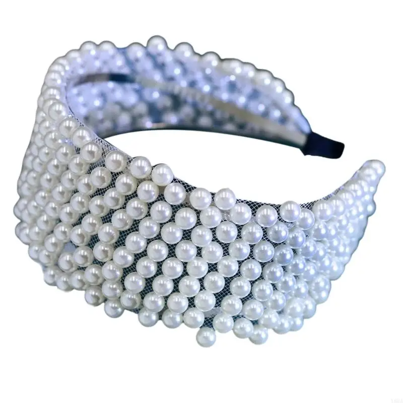 

Y88A Luxurious Pearls Hairband with Rhinestones Bridal Hair Hoop for Women’s Fashion and Elegances