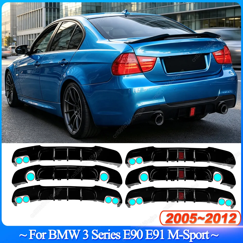 Für BMW 3er E90 E91 318i 320i 328i 330i 335i 340i 320d 2005-2012 Heckstoßstangenlippe Spoiler Diffusor mit LED-Licht M-Sport