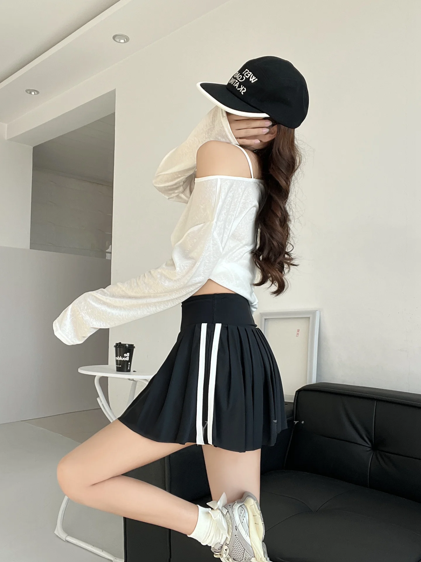 Amerykańska spódnica tenisowa Sle Qui Dry damska letnia, dopasowana, outdoorowa, chroniąca przed słońcem, długość f, plisowana spódnica do badmintona, anty...