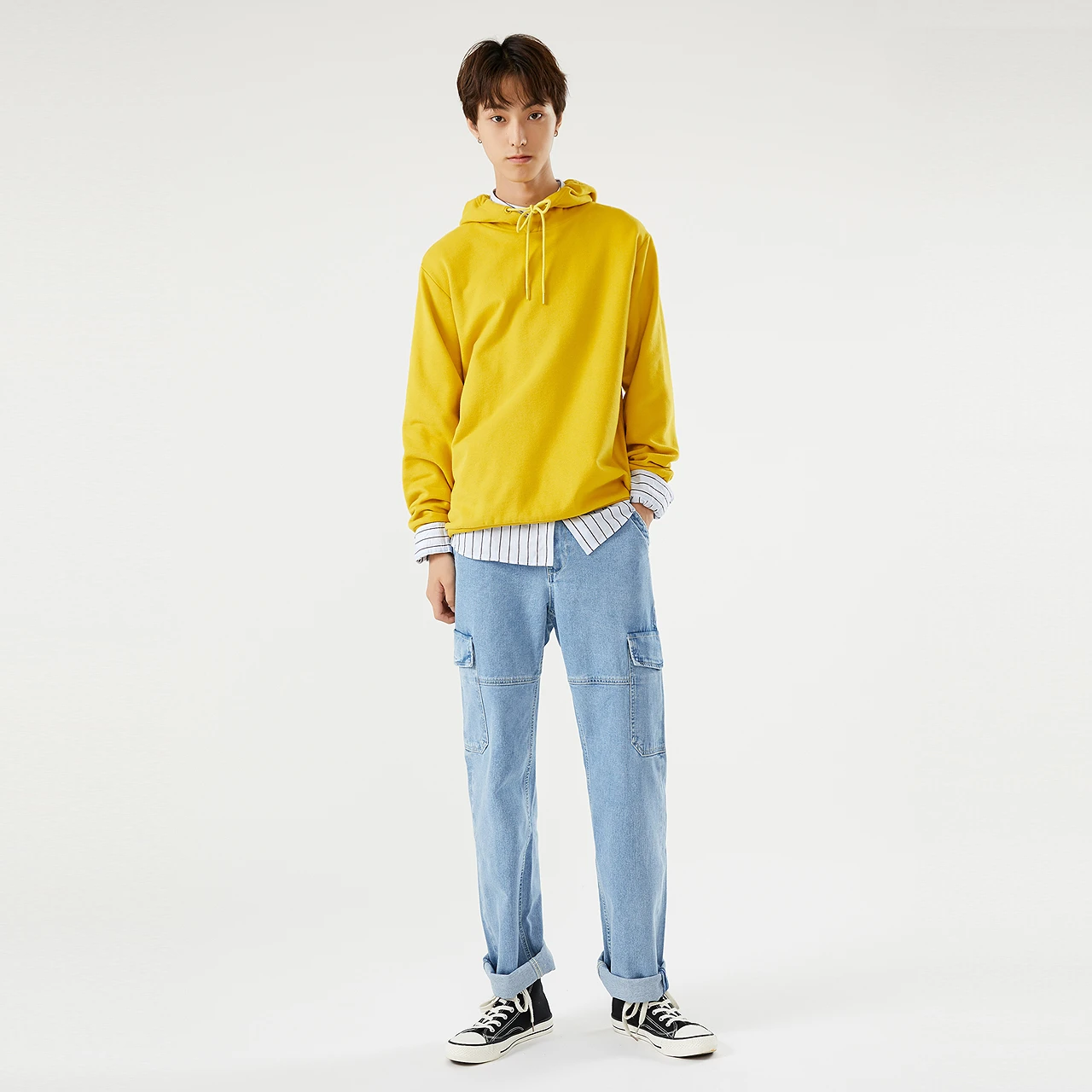 Metersbonwe hooded fleece sweatshirt for men warm sweatshirt solid color velvet new autumn and winter Brand Tops