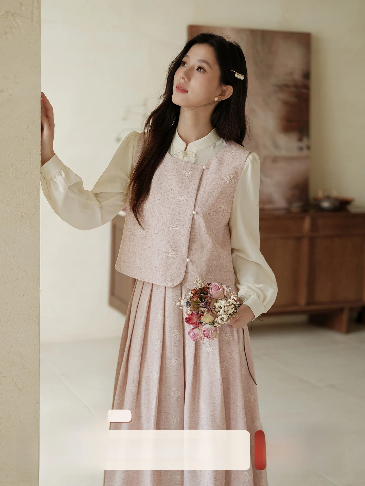 

Mu розовый вышитый новый китайский комплект Sle, женский жилет, юбка, весенняя мода, один весь комплект, традиционный художественный комплект