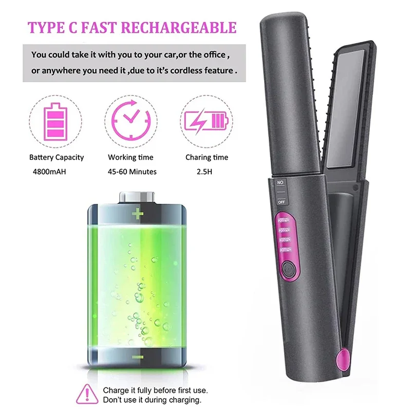 مكواة فرد الشعر الكهربائية اللاسلكية 2 في 1 قابلة لإعادة الشحن للسفر للاستخدام المزدوج مكواة فرد الشعر المستقيمة ومكواة تجعيد