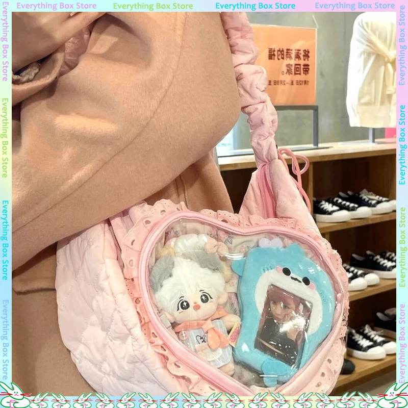 

New Drawstring Love Lace Design Single Shoulder Messenger Bag Large Capacity Ballet Style Badge Anime Two-Dimension Itabag