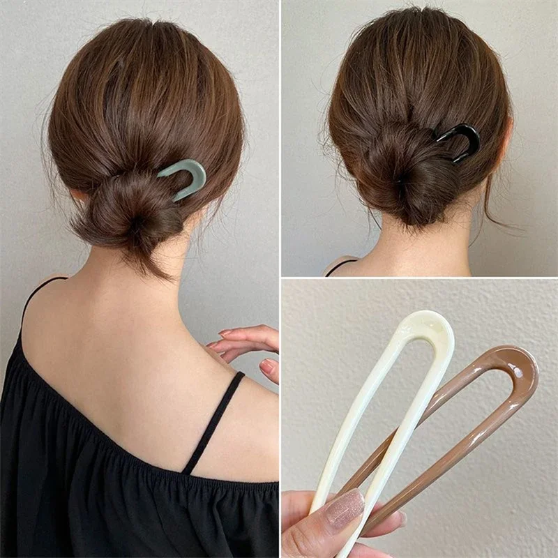 Fashion U Shape Hair Sticks Fork Hairpin Elegant Women Metal Hair Clip Pins Girls Hairpins Hair Bun Maker Headwear Accessories