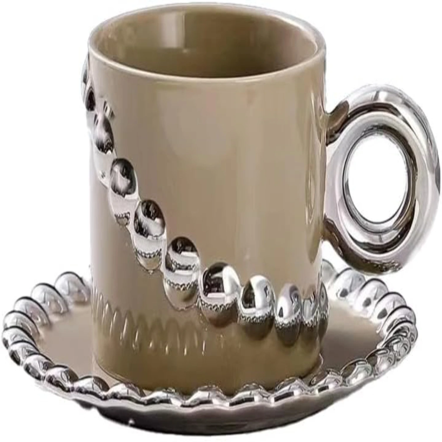 Vintage Creative Ceramic Coffee Cup and Saucer Set with Bead Chain - Perfect Gift for Coffee Lovers - Classic and Stylish Cup &