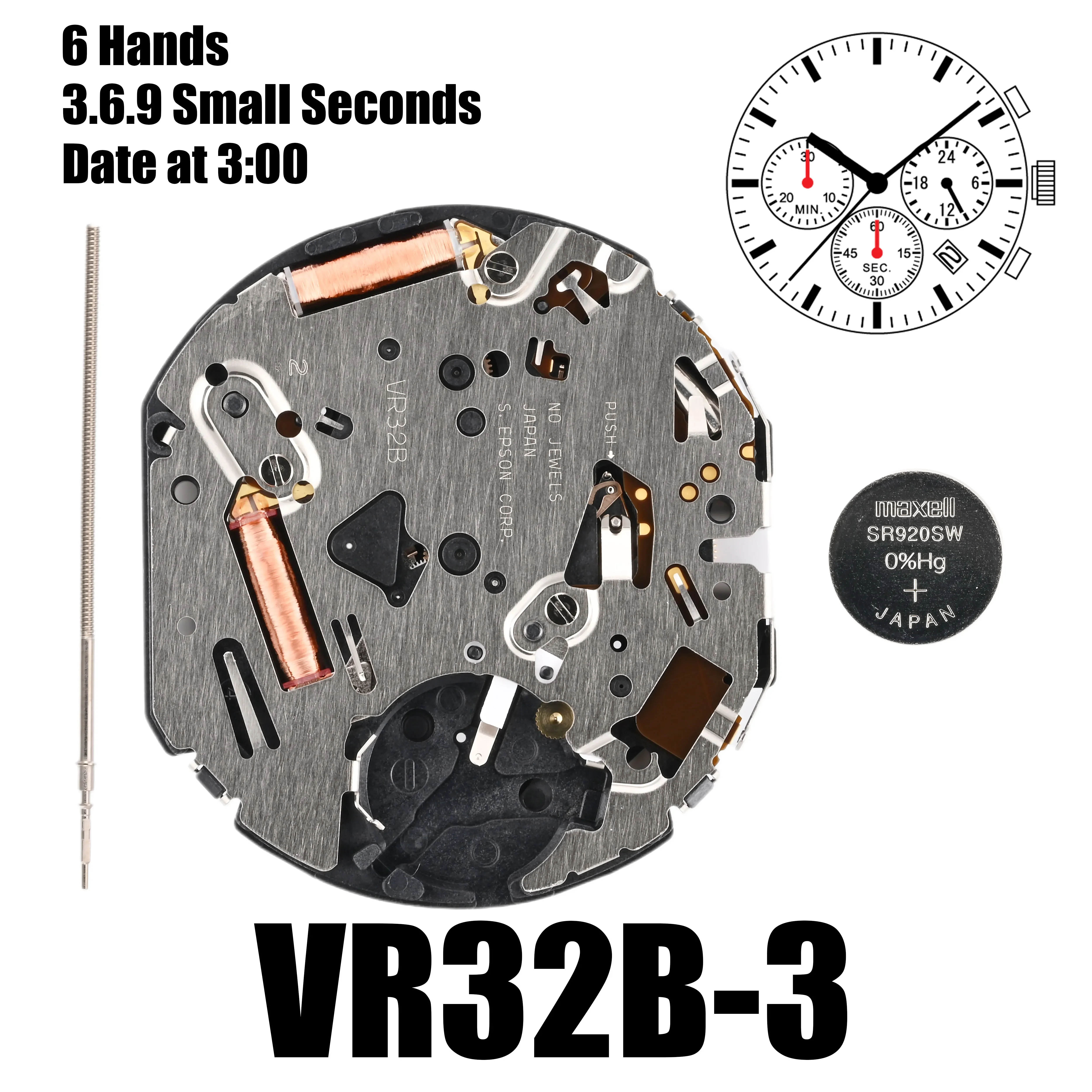 Movimento VR32 cronografo movimento EPSON VR32 VR32B movimento al quarzo 3.6.9 piccoli secondi data alle 3:00
