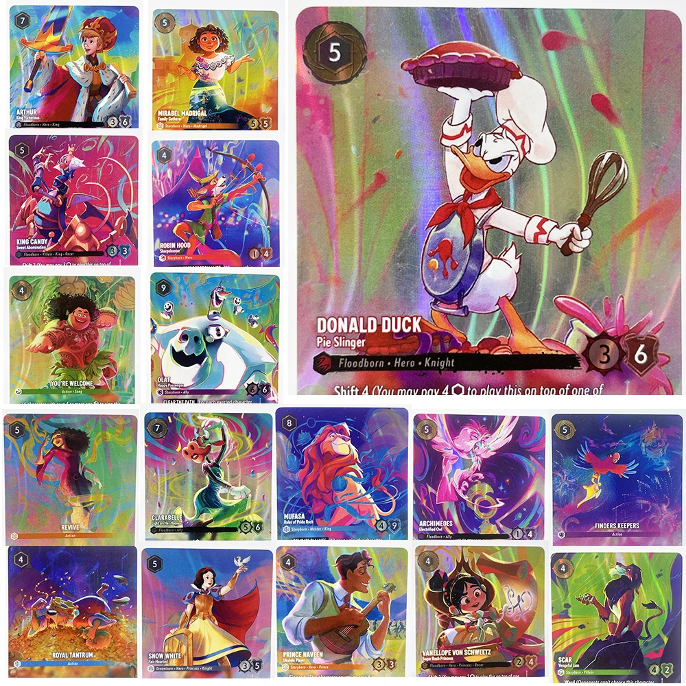 

Foil Lorcana Proxy Cards 5 EN Donald Duck Snow White Prince Naveen Arthur Clarabelle PTCG Anime Game Cards Collection Toy Gift