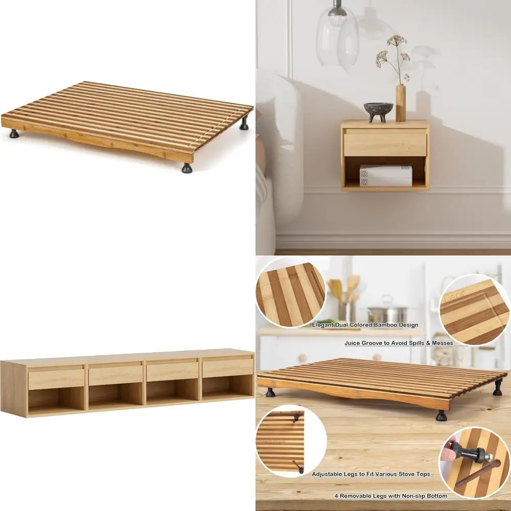 

Dual-Purpose Bamboo Cutting Board with Adjustable Legs for Gas and Electric Stovetops, Chopping Board and Countertop Cover