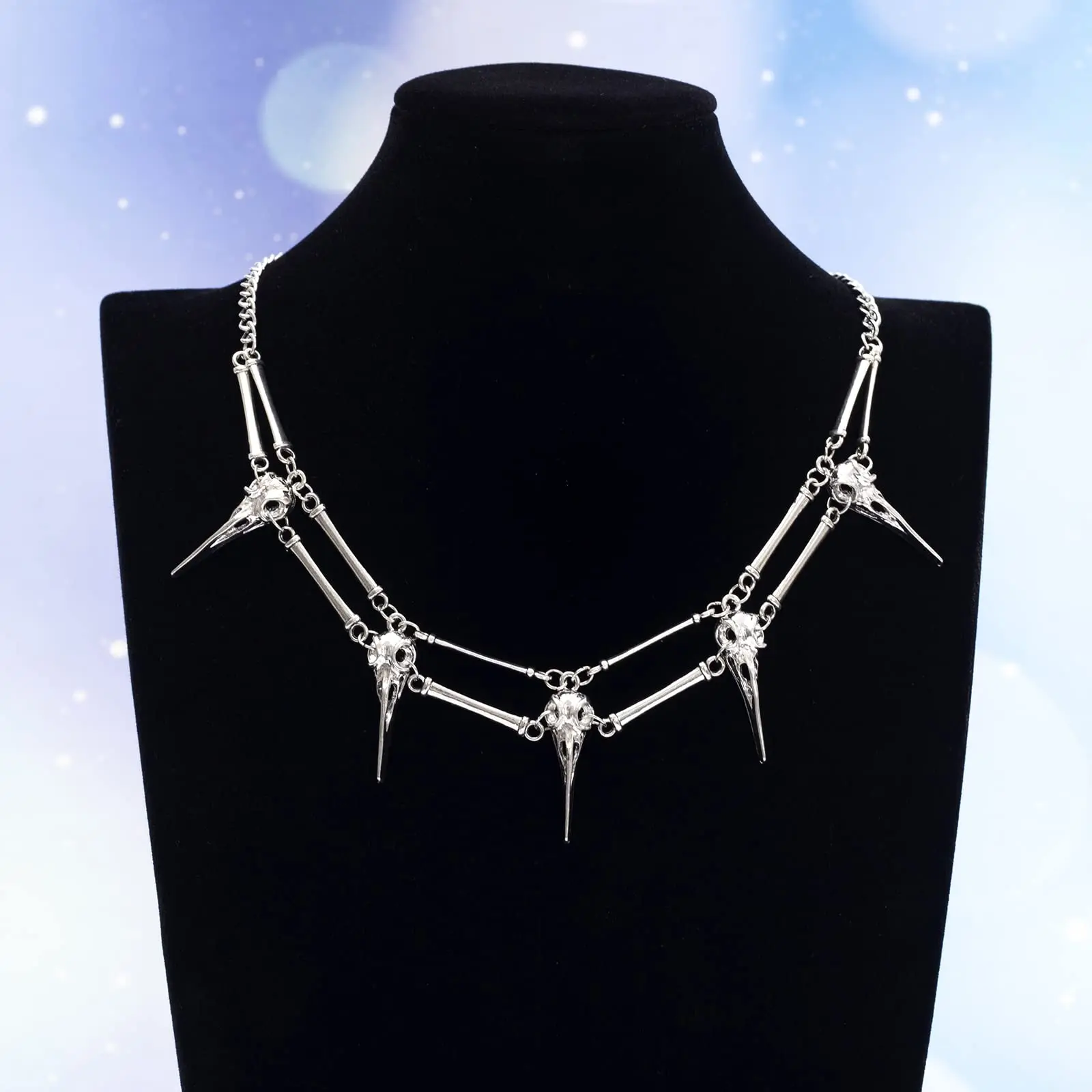 Gothic Bird Skull Spike Choker Necklace Women Antique Silver Punk Raven Skeleton Collar Necklace Dark Fashion Jewelry