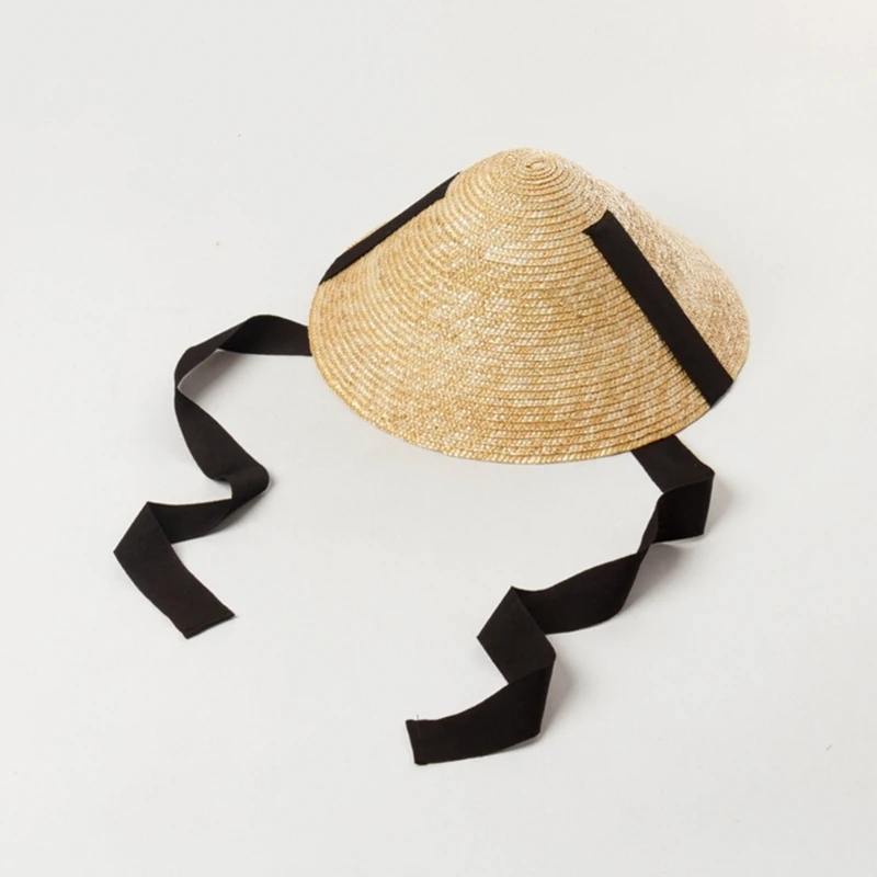 Unisex Straw Weaving Cone Hat Chinese Style Summer Outdoor Cone Hat Traditional Handmade Hat for Kids Taking Photo