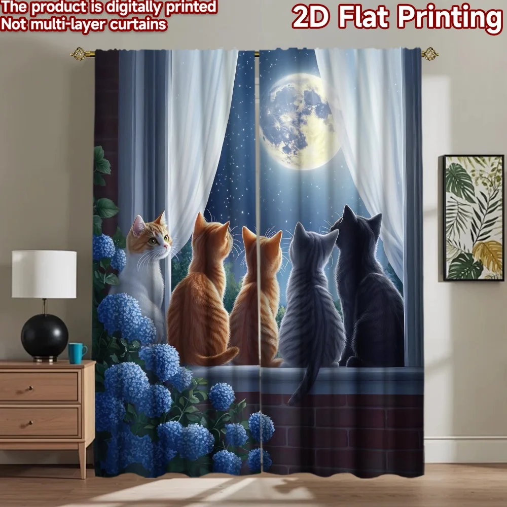 

1pc 2D flat Photography Backdrop Background cloth Cats Gazing at Moon (2) 100% Polyester Festive Holiday Perfect for Suitable